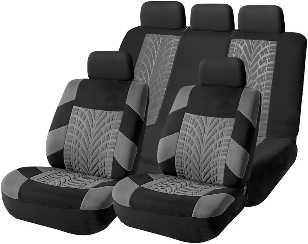 Car Seat Covers Full Set, Polyester Front Bucket Seat Protectors with Split Bench Back Seat Covers, Breathable Thicken Premium Sporty Seat Cushions, Auto Accessories for Car, SUV (Orange/Front,Back)