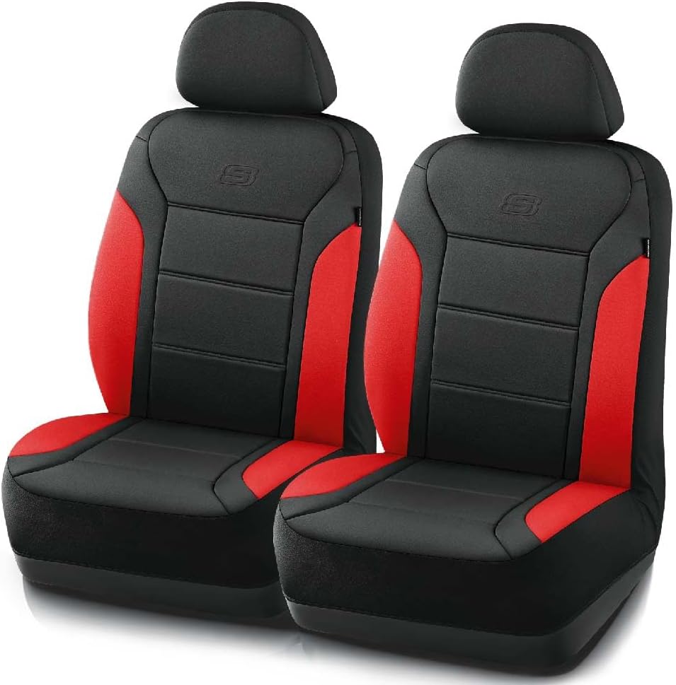 Skechers Memory Foam Car Seat Covers, Air Cool Mesh Thick Seat Covers, Slip-ins Front Seat Cover, Airbag Compatible, Automotive Comfort & Protection for Most Cars,Vans,Trucks, SUVs,Red