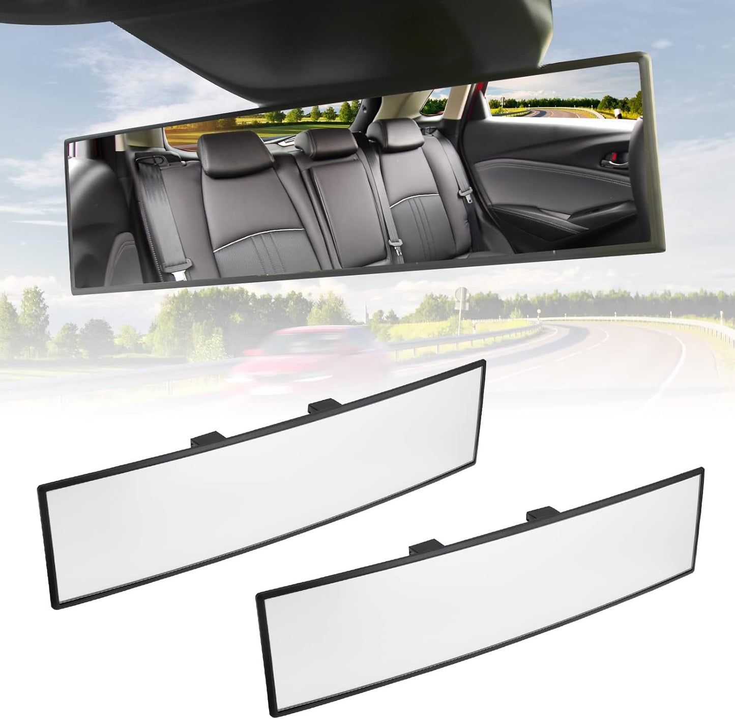 JOYTUTUS Rear View Mirror, Universal 11.81 Inch 2 Pack Panoramic Convex Rearview Mirror, Interior Clip-on Wide Angle Rear View Mirror to Reduce Blind Spot Effectively for Car SUV Trucks -Blue
