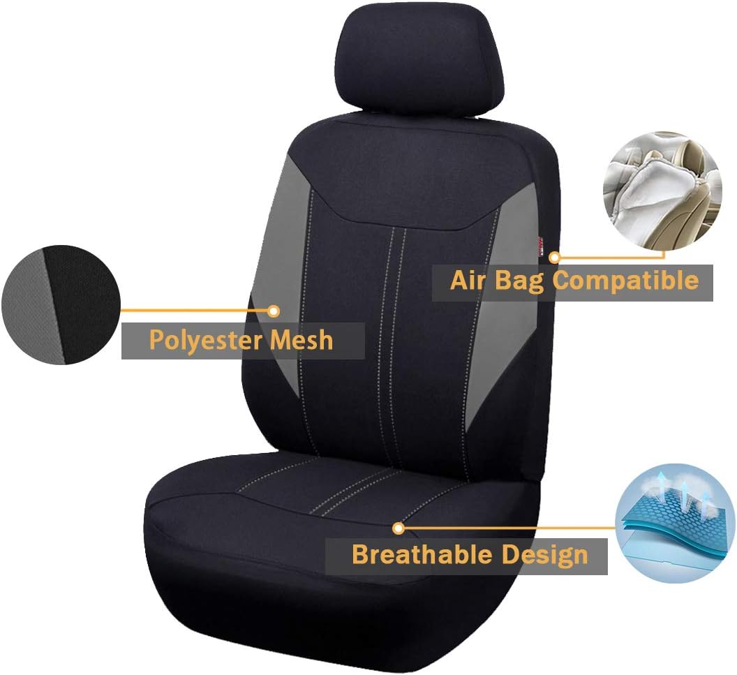 Flying Banner Car Seat Covers Full Set Protectors Fabric Sporty Color Black Gray Red Purple Orange Rear Bench Split SUV Truck (Gray)