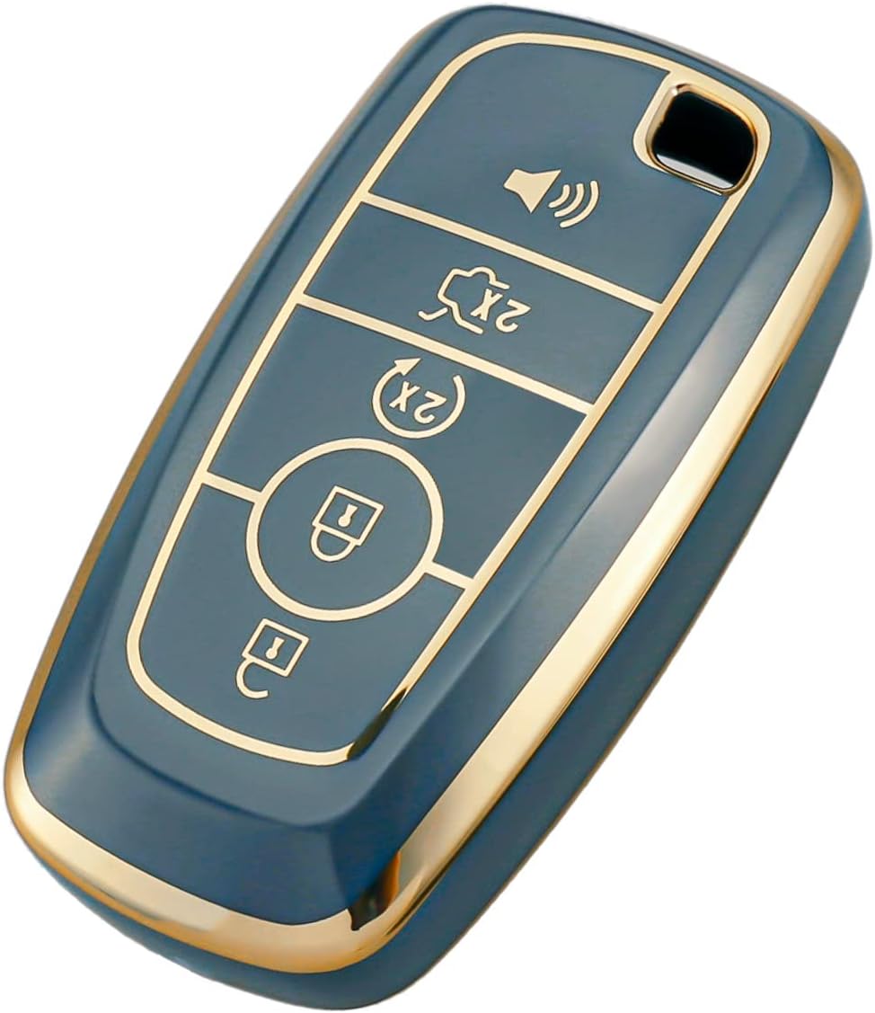 OFFCURVE Key Fob Cover with Keychain for Ford Fusion Explorer Escape F150 F250 F350 F450 F550 Edge Maverick Expedition Lincoln Aviator 5 Buttons Smart Key Holder, Black