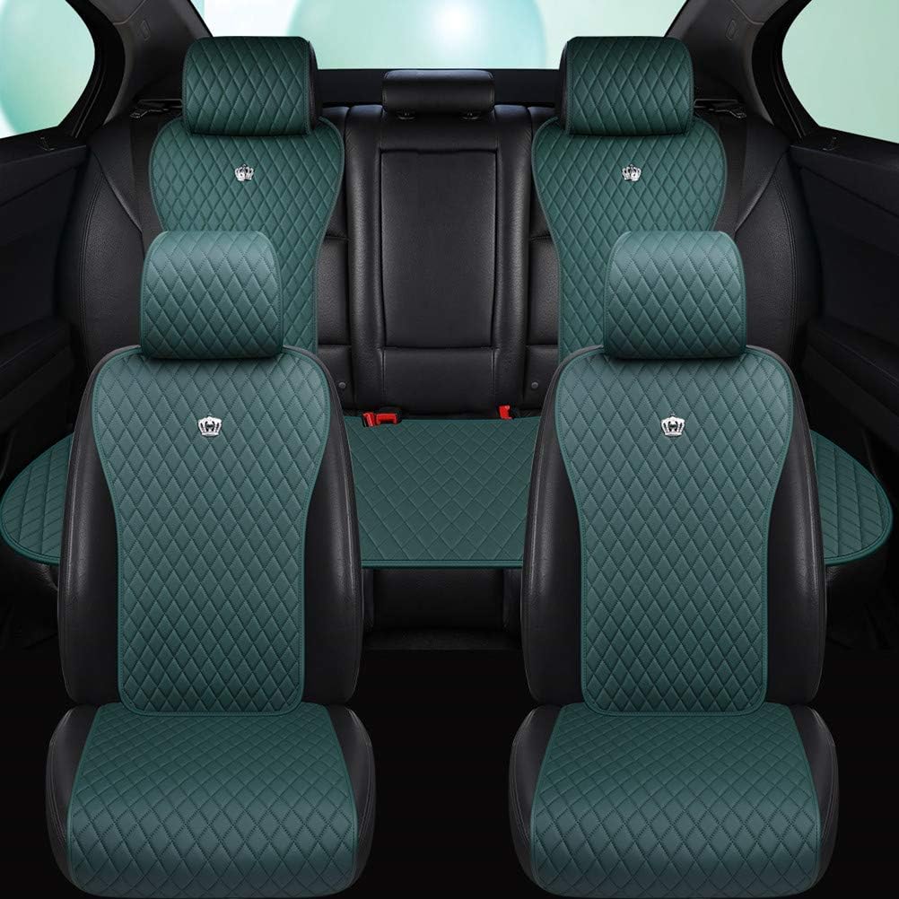 Red Rain Universal Seat Covers for Cars Leather Seat Cover with Crown Army Green Seat Covers 2/3 Covered 11PCS Fit Car/Auto/SUV (A-Army Green)