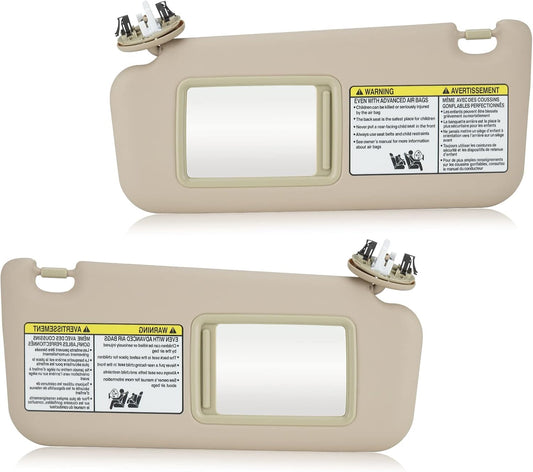 2Pcs Driver & Passenger Sun Visor Fit for Toyota RAV4 (Roof with Light) 2006 2007 2008 2009 2010 2011 2012 2013, Replace for 74320-42501-B2, 74310-42452-B2, Beige