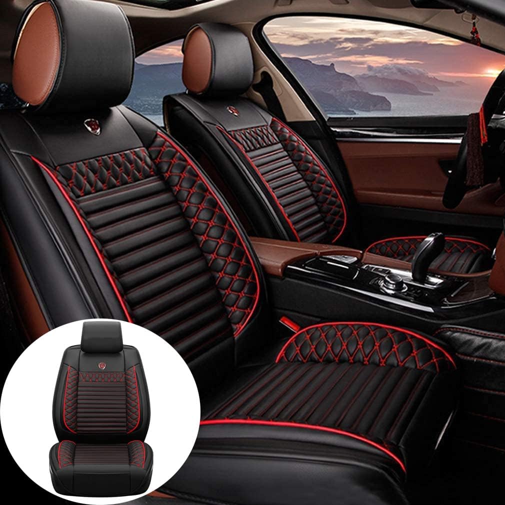 8X-SPEED Front Car Seat Covers Compatible with Dodge RAM 1500(only fit Some of Them) Durable Comfort Leatherette Seat Cushions (Airbag Compatible) Black red