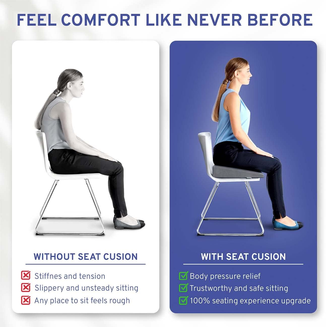 ComfySure Car Seat Wedge Pillow - Memory Foam Firm Cushion - Orthopedic Support and Pain Relief for Lower Back, Tailbone, Coccyx and Hips for Driving, Office Chairs and More (Grey)