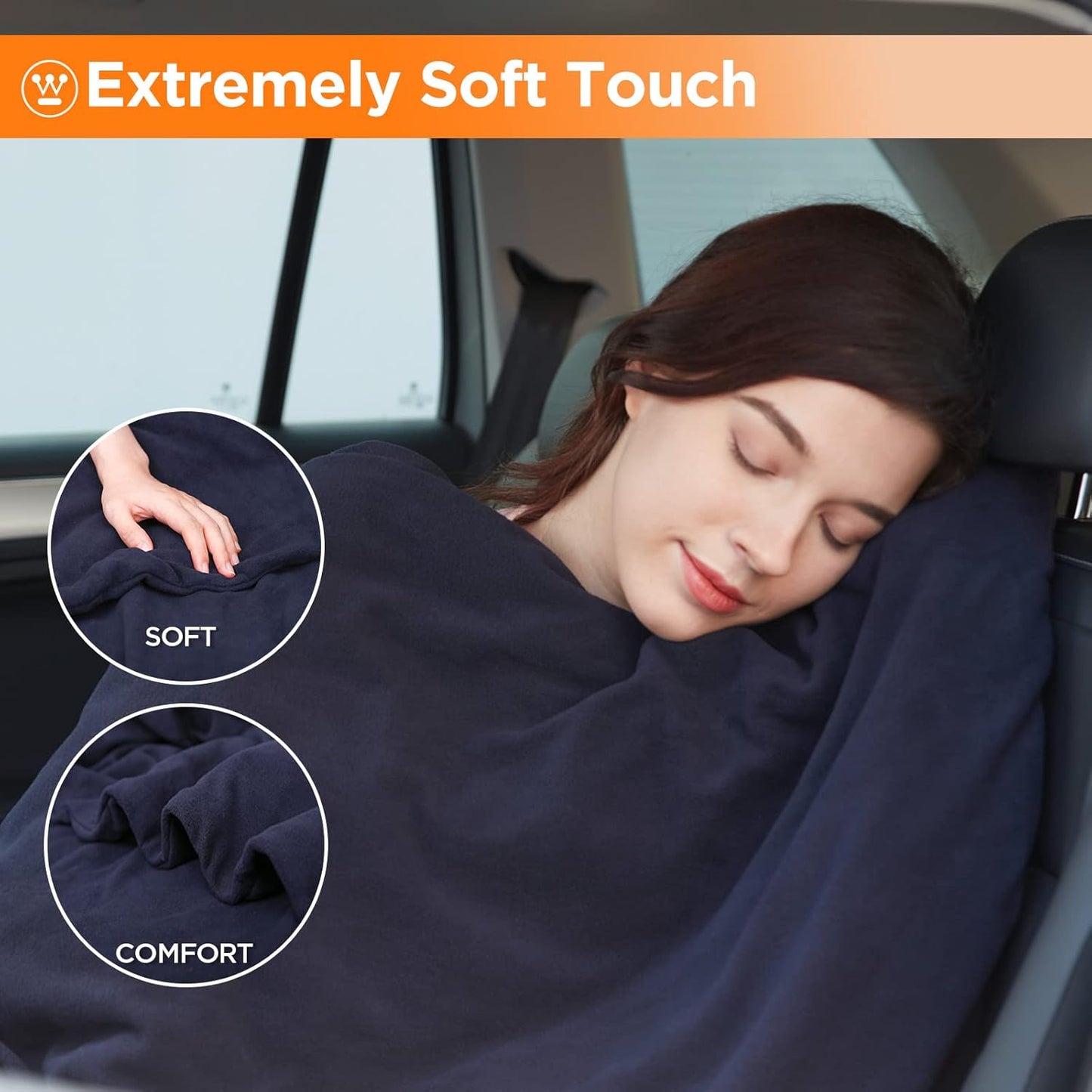 Westinghouse Heated Car Blanket with 3 Heating Levels, 4 Hours Auto Off, 12 Volt Electric Blanket for Car, Truck, SUV, RV, Portable Heated Throw for Camping, Machine Washable, 59" x 43? (Navy)