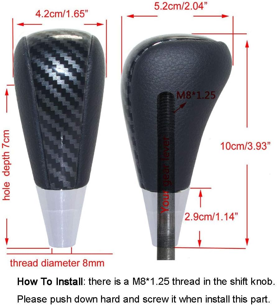 Pursuestar Black Leather Carbon Fiber Gear Shift Knob Compatible for Toyota RAV4 Land Cruiser Lexus Sienna Corolla Camry Sequoia Estima Crown Mazda Replacement M8x1.25