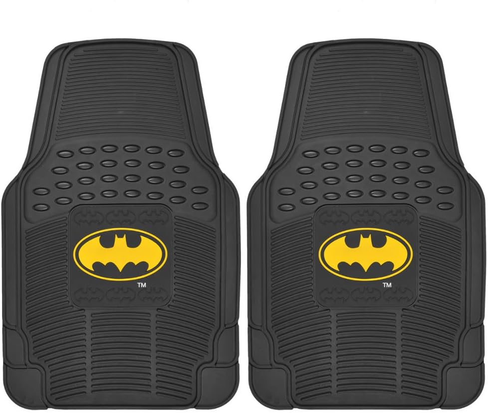 Warner Brothers WBMT-1372 Original Batman Rubber Floor Mats for Car 2 Piece Front Trimmable Heavy Duty Protection