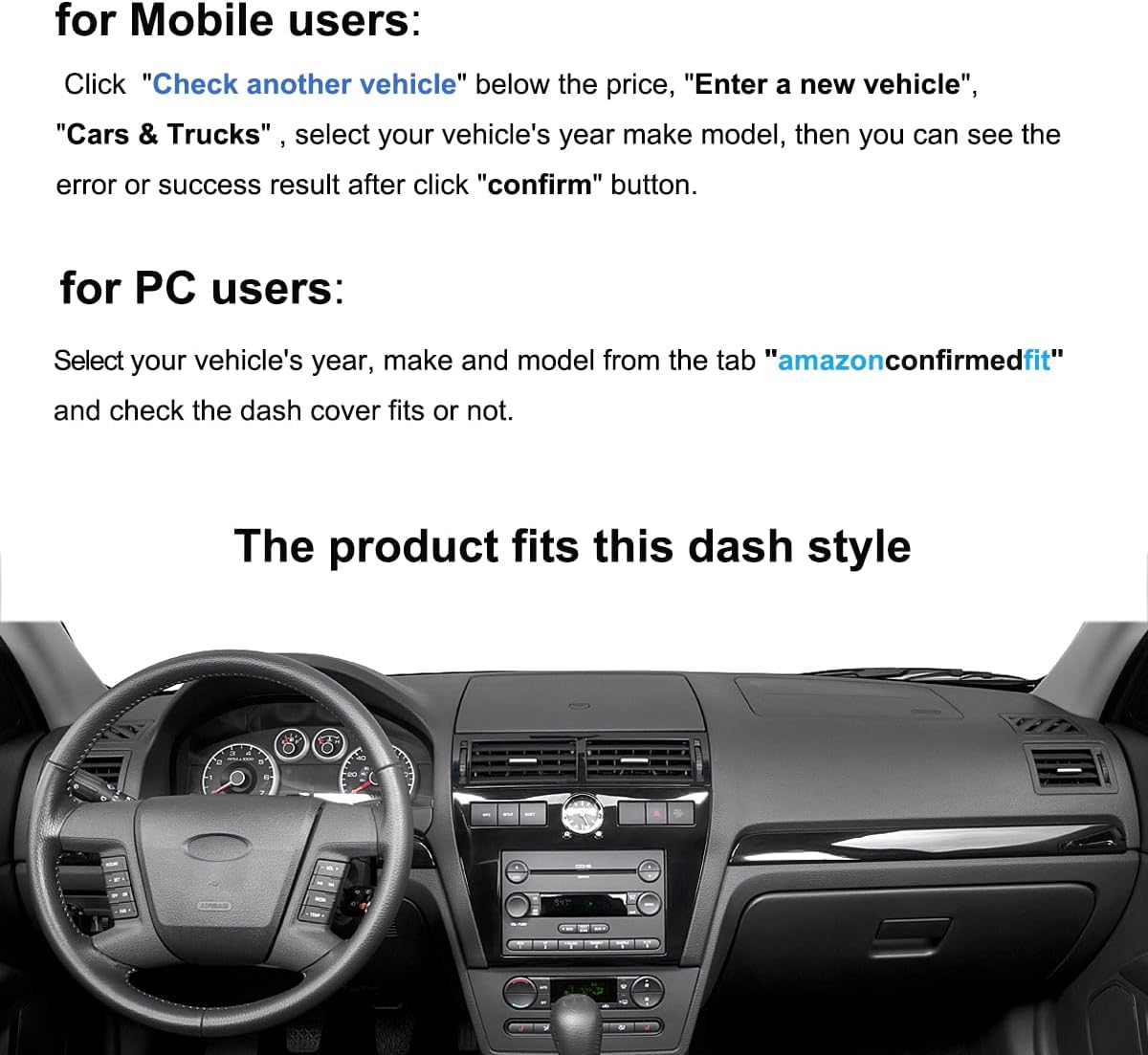 Fcovergurus Dash Cover Mat Custom Fit for Ford Fusion 2007-2012 , Dashboard Cover Pad Carpet Protector F114