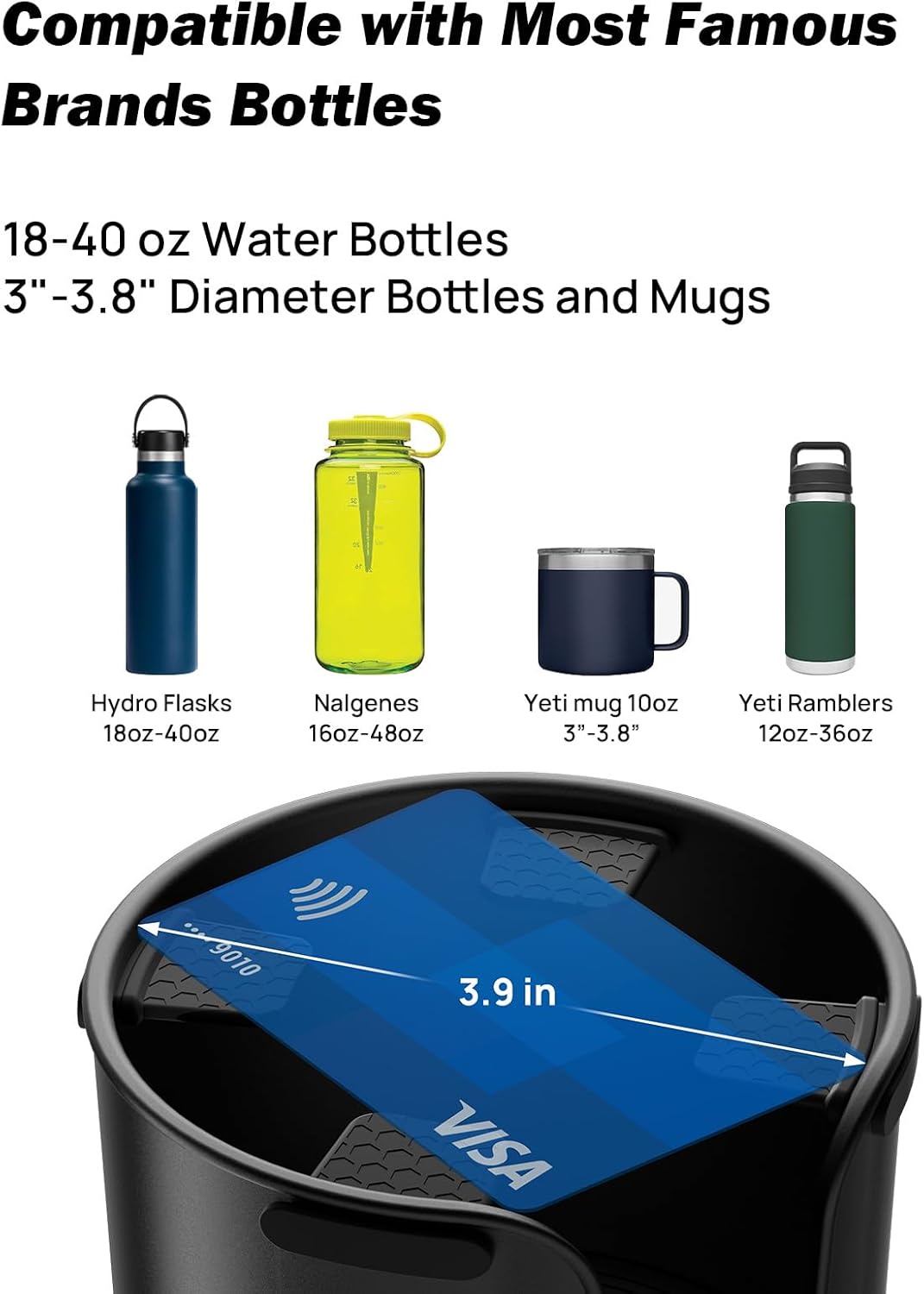 JOYTUTUS Upgraded Car Cup Holder Expander with Offset Base, Compatible YETI, Hydro Flask, Nalgene, for Hold 18-40 oz Bottles and Mugs, Other in 3.4''-3.8'' (2 Pack), Black