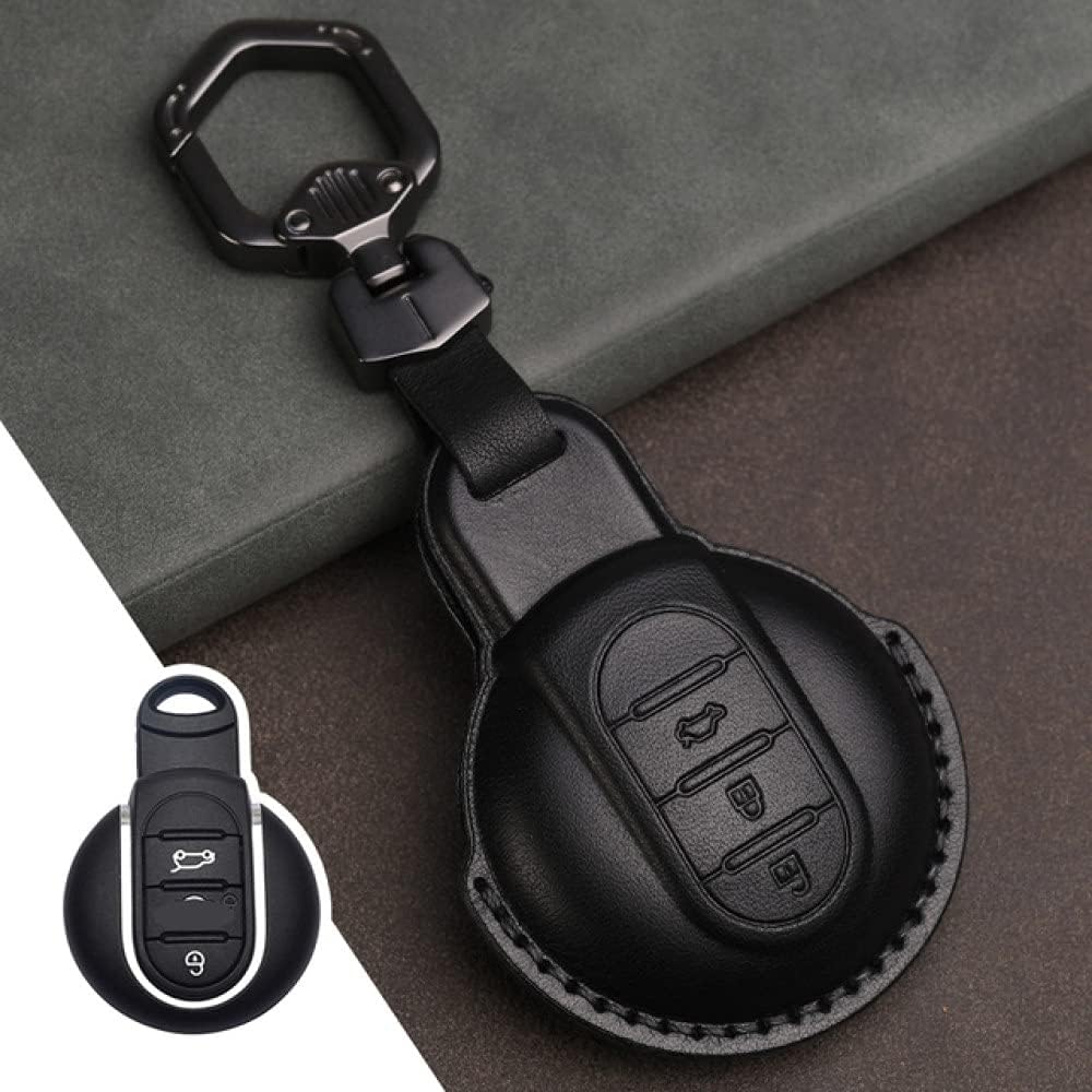 WSWJDW Leather Car Key Case Cover Keychain Ring Key Bag, Fit for Mini Cooper Clubman Hardtop Hatchback Countryman F54 F55 F56 F57 F60,Brown