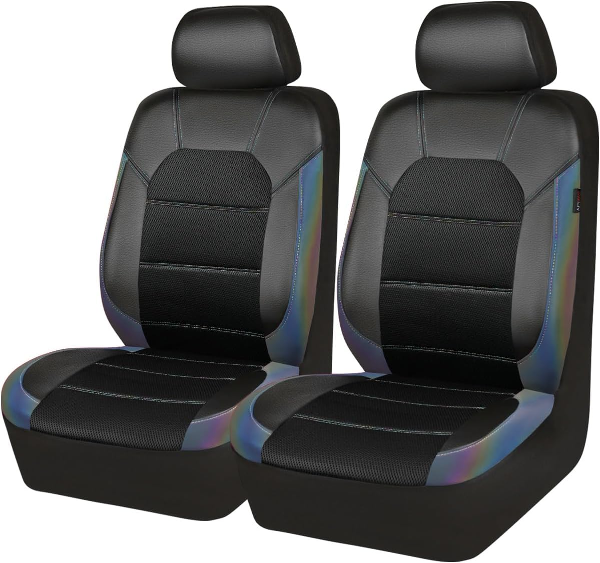 CAR PASS Leather Car Seat Covers Front Seats only, with Air Mesh Front Seat Covers Breathable, Cool Automotive Seat Covers 2 Pack, Universal Fit Most Cars,SUV,Truck,Van Airbag Compatible(Black Green)