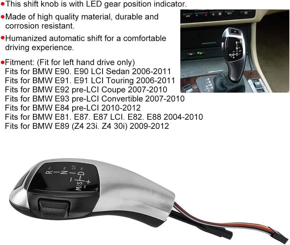 Car Gear Shift, LHD Automatic LED Gear Shift Knob Retrofit Kit Fit for BMW E90 E92 E84 E89 for F30 Style(Silver)