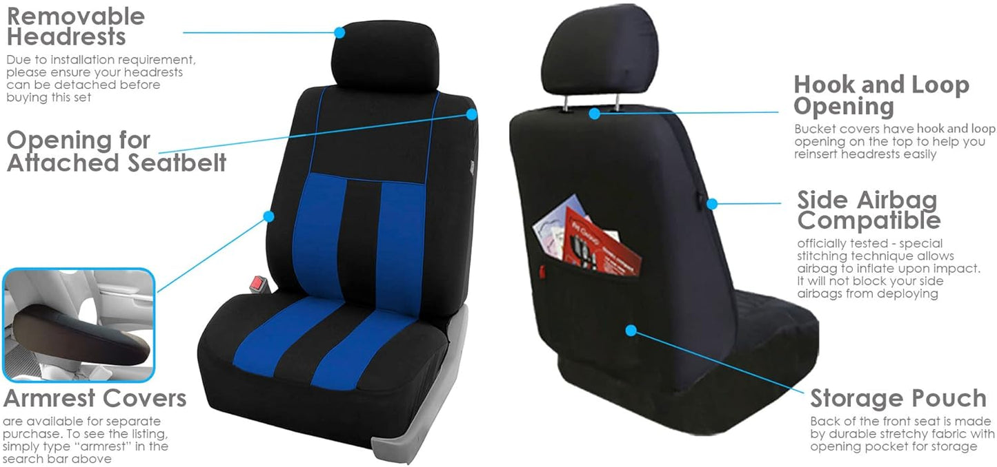 FH Group Three Row Striking Striped Full Set Car Seat Covers, Airbag Compatible & Split Ready – Universal Fit for Cars Trucks & SUVs (Blue) FB036217