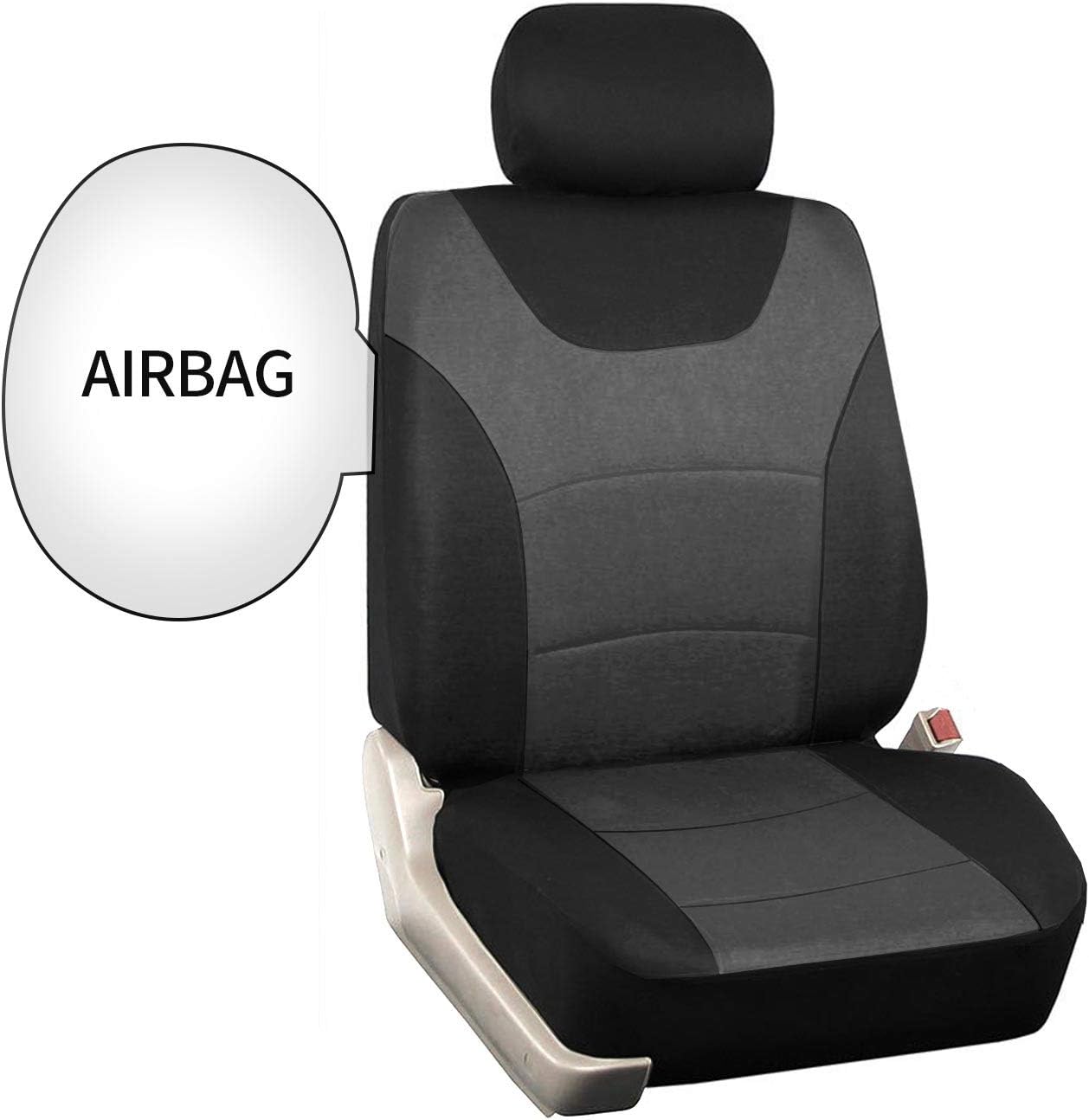 Car Front Seat Covers, 2 Pcs Universal Fit Seat Covers for Sedan, Truck, SUV 1 Pair of Cloth Bucket Seat Covers, Black Gray