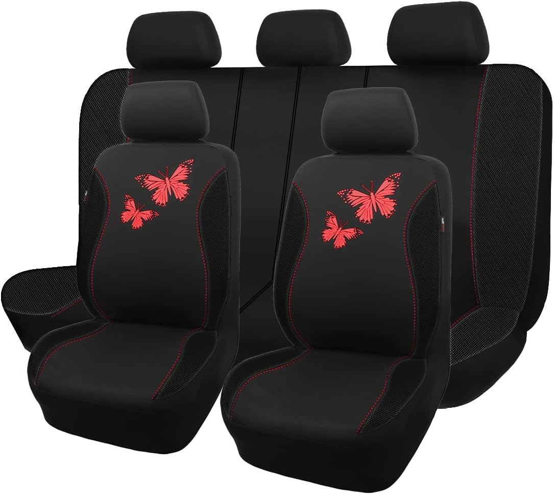 Flying Banner Butterfly car seat Covers ful Set Fashion Universal Lady Woman Female Rear Bench Split Colorized (Full Set, Purple)