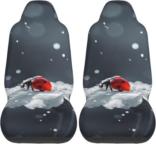 AROONS Ladybug On Daisy Flower Printed Car Seat Covers for Front Seat 2 Pack Elasticity Automotive Seat Cover Universal for Auto Truck Van SUV