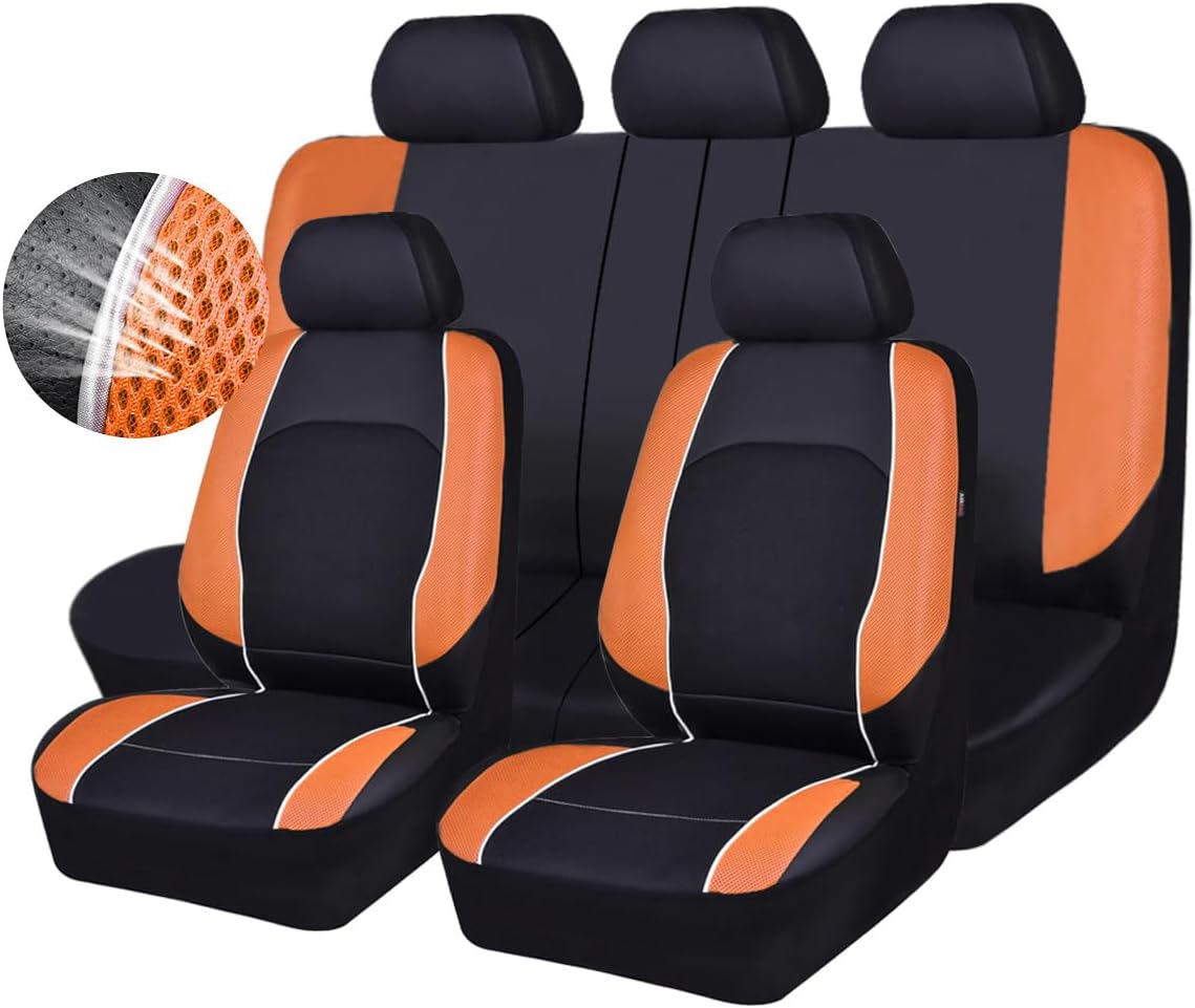 HORSE KINGDOM Universal Car Seat Covers Faux Leather with Air-mesh Breathable Aibag Compatible Fit Cars, Suvs, Sedans, Trucks (Two Front, Gray)