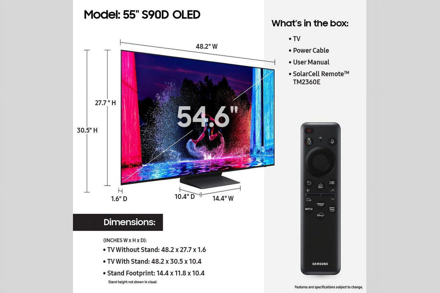 SAMSUNG 55” Class S90D OLED Smart TV QN55S90DAFXZA 2024