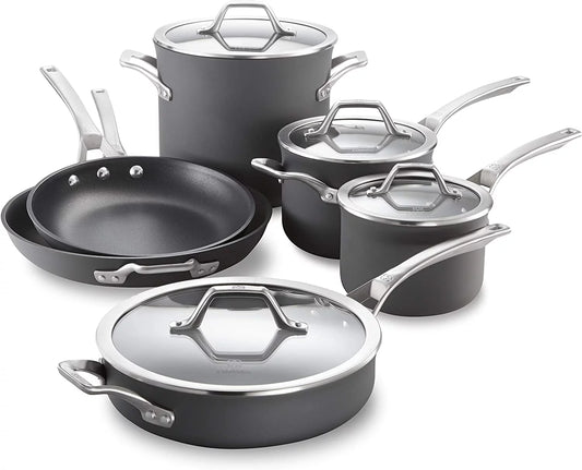 en 10-Piece Pots and Pans Set  Nonstick Kitchen Cookware with Stay-Cool Stainless Steel Handles  Dishwasher and Metal Utensil Safe  PFOA-Free  Black
