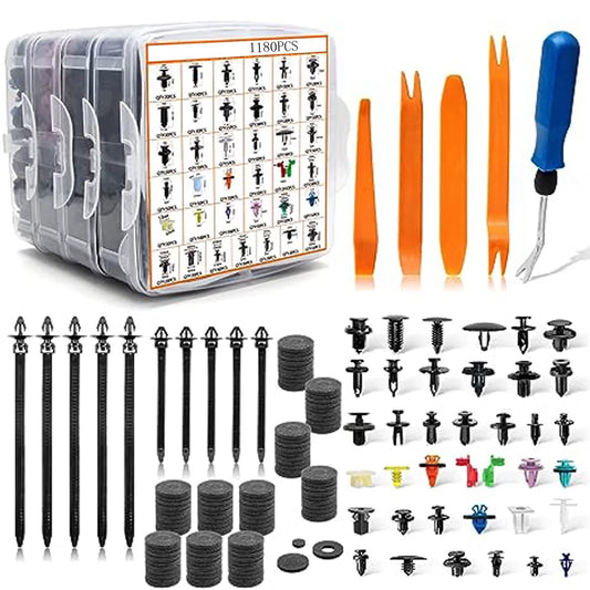 Pinnaco Tool kit,Push Pin Set Clip Retainer Clip Car Door Set  Clip Panel Clip Plastic Fasteners 38 Sizes 1295PCS Sizes Push Kit 38 Box Car Tool kit 1295pcs Remover Box Dazzduo Nebublu
