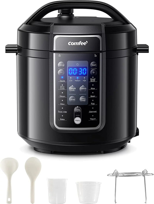 9-in-1 Electric Pressure Cooker 14 Presets Instant Multi Cooker Olla de Presion Non-Stick Pot Yogurt Maker Rice Cooker Slow Cooker Saut Steamer 6 Quarts Black
