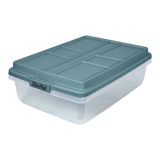 Hefty Hi-Rise 40 Qt. Lift Off Lid Storage Tote Gray/Clear 6/Pack (HFT-7162010665666-6)