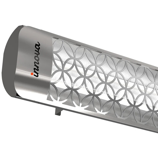 Innova-4000 Watt Electric Infrared Dual Element Heater-480 Voltage-Stainless Steel Finish-Clover Decorative Fascia-Outdoor Wall Mount Electric