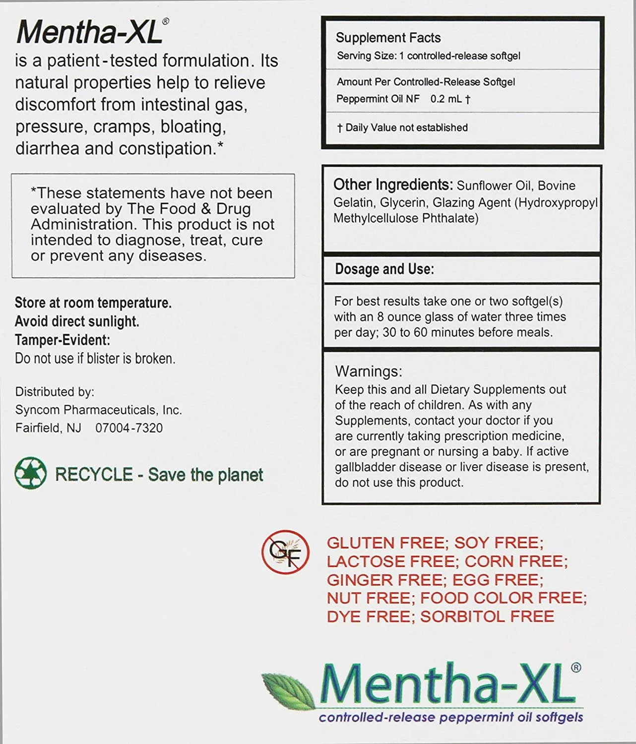 Mentha-XL 200 mg Peppermint Oil Softgels 84 Each