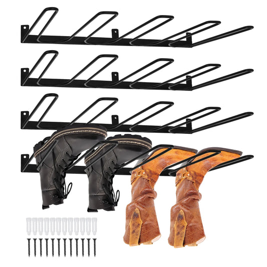 Topekada 4 Pcs Hanging Boot Rack, Wall Mounted Boot Storage, Boot Holders for Tall Boots, Heavy Duty  Shoe Holder, Wall Mounted Shoes Storage for Entryway, Garage, Outdoor, Home(Black)