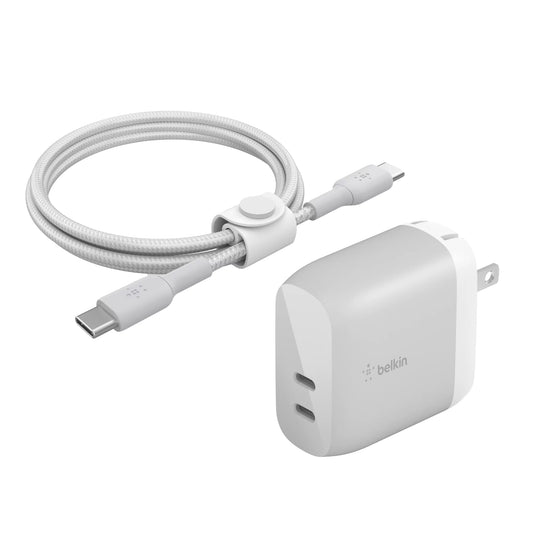 Belkin 40W Dual Port USB-C Wall Charger, USB Type C Cable included Charging for iPhone 15, 15 Plus, 15 Pro, 15 Pro Max, 14, 14 Pro, 14 Pro Max, iPhone 13 Series, Galaxy S23 Ultra, iPad, AirPods & More