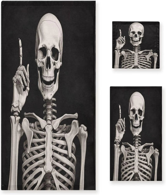 Coolnut Halloween Skeleton Bathroom Towel Set Absorbent Soft 3-Piece Bath Towel Hand Towel Washcloth Decorative Towels for Bathroom Gym Hotel Beach Swimming Pool Washcloth Gift