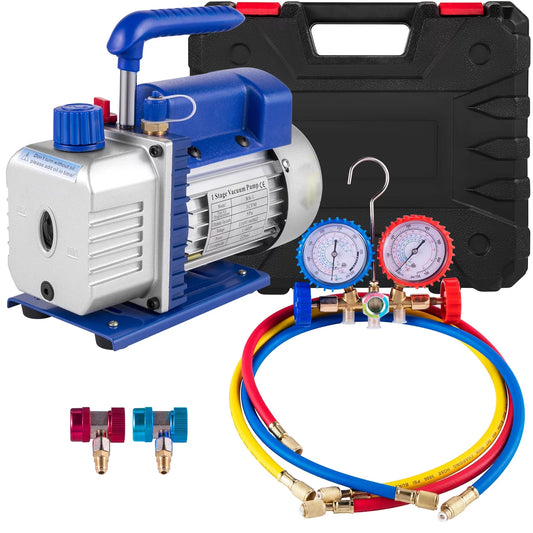 BENTISM Vacuum Pump Refrigeration Pump 3CFM 1-Stage  Gauges A/C Air Conditioning Refrigerant