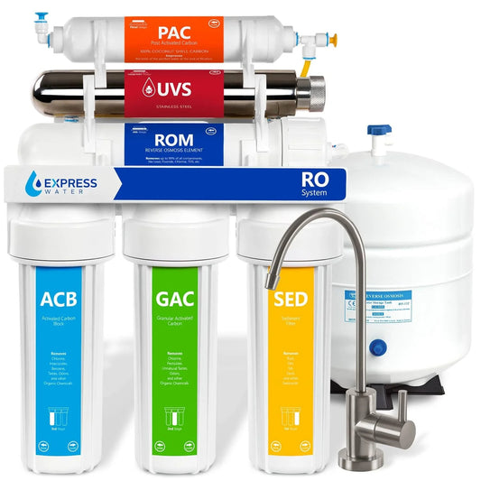 WAGEE Reverse Osmosis Ultraviolet Water Filtration System – 100 GPD (Modern Brushed Nickel Faucet)