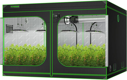 VIVOSUN S108 10x10 Grow Tent, 120x120x80 High Reflective Mylar with Observation Window and Floor Tray for Hydroponics Indoor Plant for VSF6450