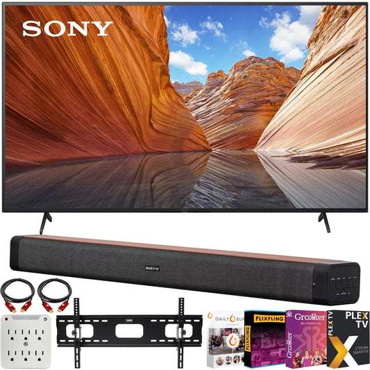 Sony KD43X80J 43 X80J 4K Ultra HD LED Smart TV (2021 Model) Bundle with Deco Home 60W 2.0 Channel Soundbar w/subwoofer + Wall Mount Kit + Premiere Movies Streaming 2020 + 6-Outlet Surge Adapter