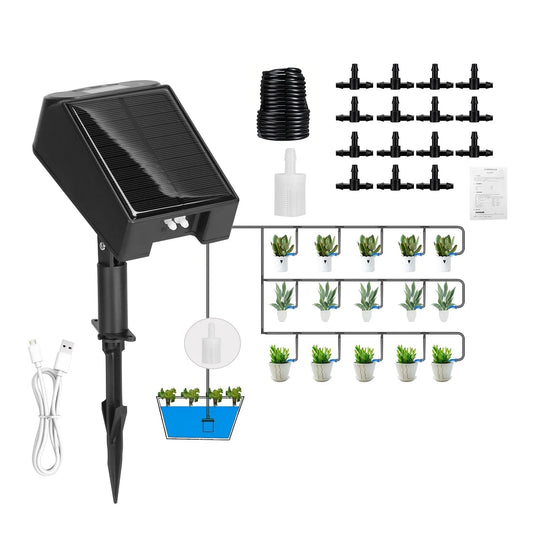 Solar Powered Drip Irrigation System Kit, iMounTEK Automatic Rechargeable Plant Programmable Watering Timer Device Up to 15 Plants for Indoor Outdoor Patio Garden Greenhouse