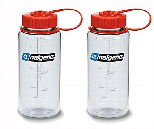 Nalgene W/M 16oz Bottle (Set of 2 Clear/Red Lid, 16 oz, 2 Count)