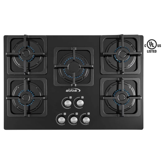 ABBA 30-in Gas Cooktop with 5 Sealed Burners - Tempered Glass Surface with SABAF Burners, Natural Gas Stove for Countertop, Easy to Clean, 30 x 4.1 x 20.5