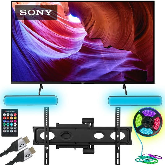 Sony KD55X85K 55 X85K 4K HDR LED TV with Smart Google TV Bundle with Monster Cables Home Theater Setup Package - Full Motion Mount, Monster HDMI Cables, & Sound Reactive RGB Light Strip