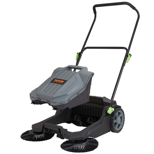VEVOR 25.6 Walk-behind Hand Push Floor Sweeper, Manual, Non-Electric with Adjustable Folding Handle and 5-Gallon Waste Container