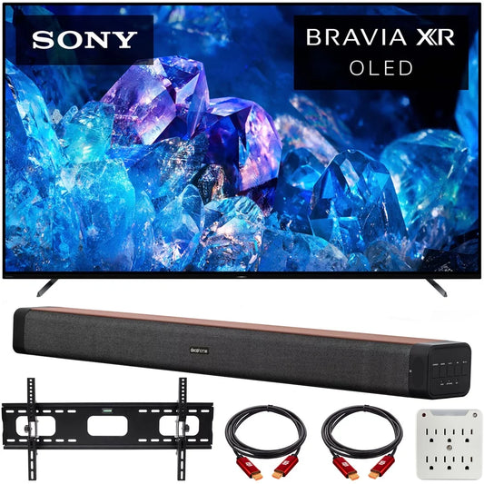 Sony XR77A80K Bravia XR A80K 77 inch 4K HDR OLED Smart TV 2022 Model Bundle with Deco Gear 60W 2.0 Channel Soundbar, 37-100 TV Wall Mount Bracket Bundle and 6-Outlet Surge Adapter