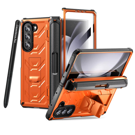 Decase Hybrid Case for Samsung Galaxy Z Fold 5 with Built-in Screen Protector Hidden Kickstand Pen Slot Heavy Duty Rugged Shockproof Durable Case with Stylus Pen for Samsung Z Fold5 2023,Orange