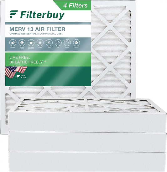 Filterbuy 12x12x4 MERV 13 Pleated HVAC AC Furnace Air Filters (4-Pack)