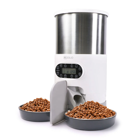 U.S. Solid 4.5L White Automatic Cat Feeder Pet Food Dispenser with Double Stainless Steel Bowls