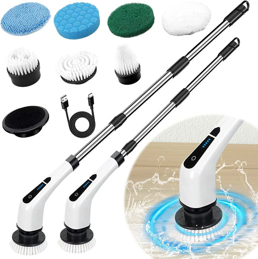Electric Spin Scrubber, Cordless Cleaning Brush with 7 Replaceable Brush Heads, Tub and Floor Tile 360 Power Scrubber Dual Speed with Adjustable & Detachable Handle for Bathroom Kitchen Car
