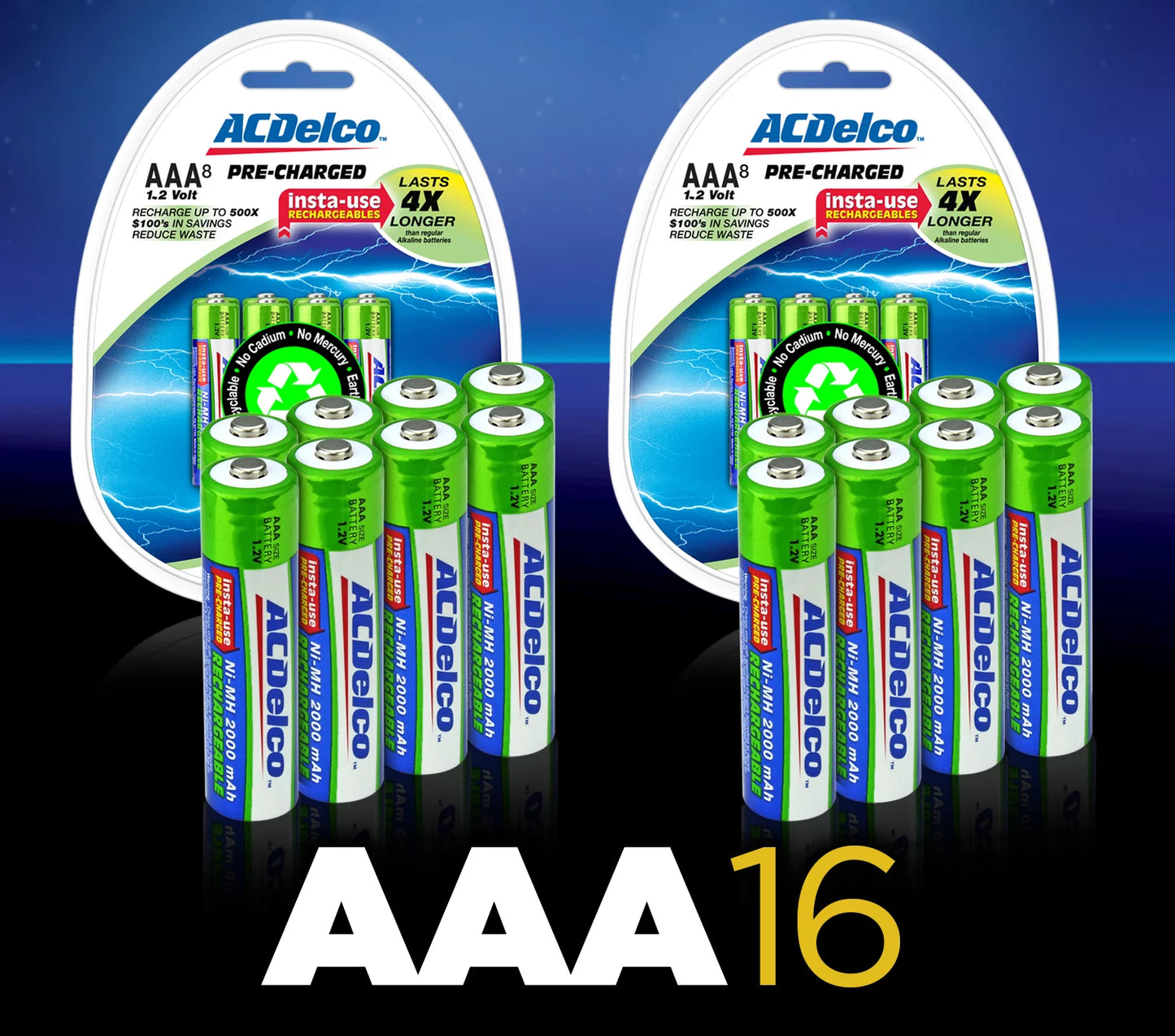 ACDelco Rechargeable AAA Batteries NiMH, 16-Count