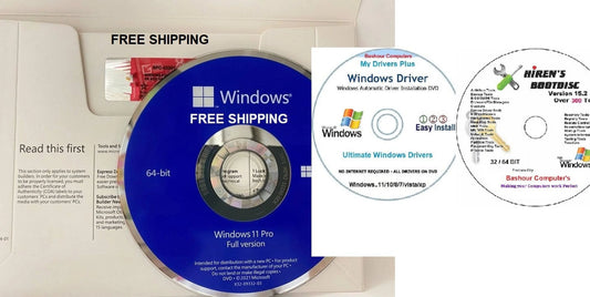 ( 3 pk)...Microsoft Windows 11 Professional 64 bit (OEM DVD WITH OEM PRODUCT KEY) & WINDOWS DRIVER CD..BOOT DISK HIREN'SNO RETURN FOR THIS ITEM (Bashour Computers)