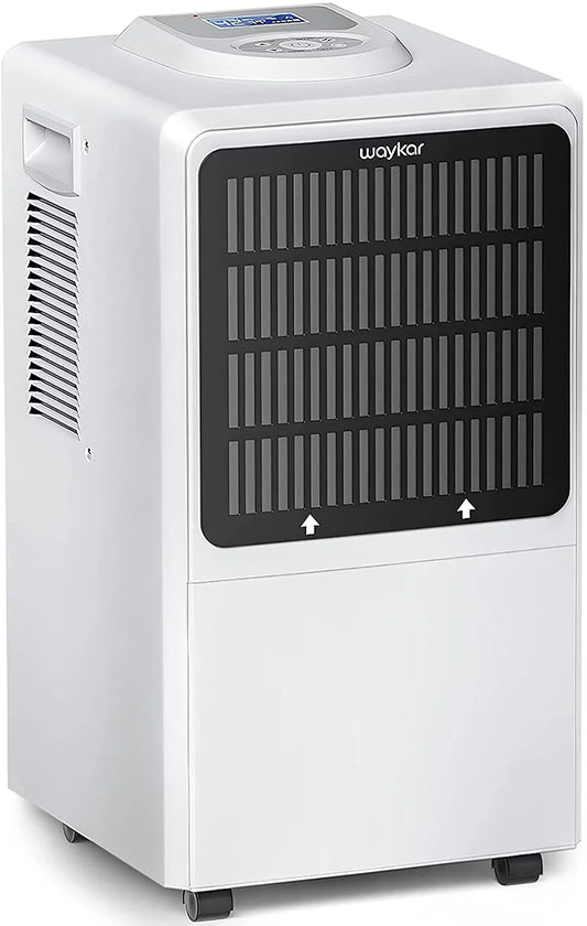 Waykar Commercial Dehumidifier 130 Pint, with drain Hose for Crawl Spaces, Large Basements Whole house Moisture Remove, Compact, Portable, Auto Defrost, Memory Starting