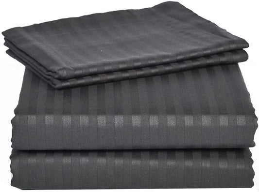 800 Thread Count 4 Piece Quality Sheet Set 12 Inch Deep Pocket 100% Egyptian Cotton Color Dark Grey Stripe Size King